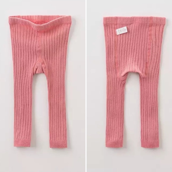 🌸 Pink Ribbed Cotton Leggings trendy and CUTE!! - Picture 3 of 8